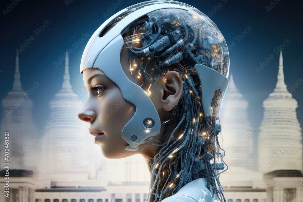 Poster artificial intelligence mixing with our education system and teaching children. generative ai.