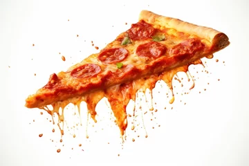 Foto op Plexiglas slice of pizza flying on white background © waranyu