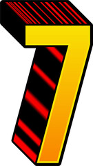 3D Yellow Red Stripped Alphabet Number 7