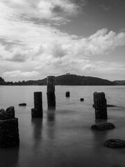 an old jetty ruin at the riverside