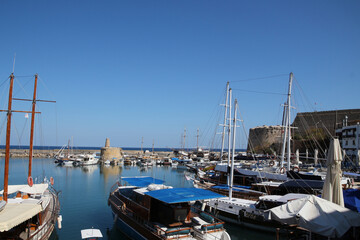 View of the old port of Kyrenia, Turkey Girne, Northern Cyprus 