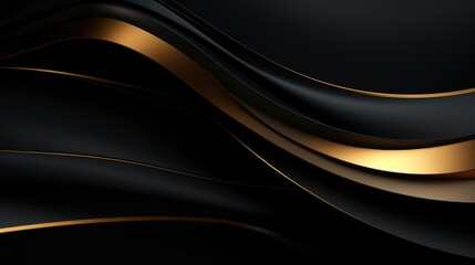 Fototapeta premium Elegant abstract background with golden flowing lines on a black setting, abstract black and gold wavy scene