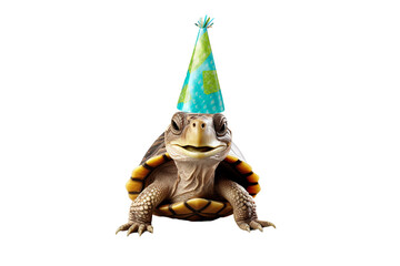 Festive Reptile Turtle in a Party Hat isolated on transparent background