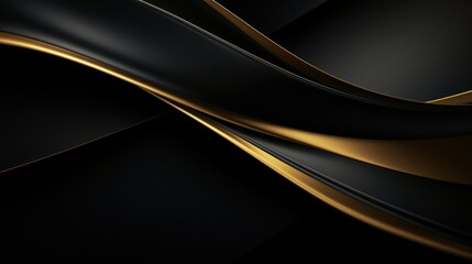 Chic abstract design presenting golden rippling lines on a black canvas, abstract black and gold wavy backdrop