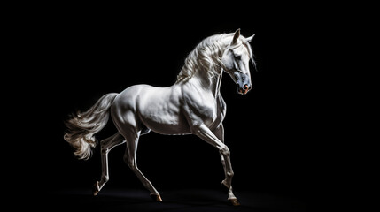 Standing and rearing silver white horse