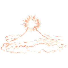 山と太陽の墨絵風イラスト　ベクター