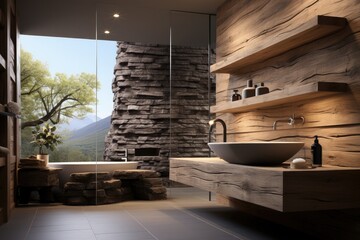 Obraz na płótnie Canvas Bathroom design with natural materials. Generative AI.