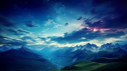 Night landscape with colorful Milky Way Beautiful mountain Starry sky with Milky Way Space background