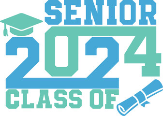 Lettering Senior Class of 2024 for greeting, invitation card. Text for graduation design, congratulation event, T-shirt, party, high school or college graduate. Illustration 