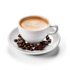 cup of coffee with beans on isolate transparency background, PNG