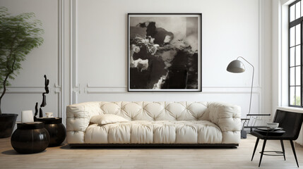 White room with a leather sofa