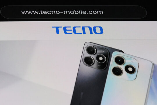 Shanghai,China-Dec. 21st 2023: Tecno mobile phone and brand logo on official website. Subsidiary of Transsion Holdings