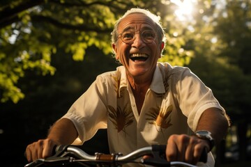 Senior gentleman embracing cycle ride, images of senior citizens
