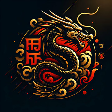 chinese dragon zodiac tattoo logo isolated on white 