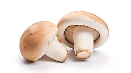 Mushroom Duo Whole And Halved Champignons On White Background. Сoncept Food Photography, Mushroom Varieties, Culinary Delights, "Funghi" Fun, Organic Ingredients