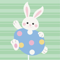 Vector illustration of cute, easter bunny with eggs.