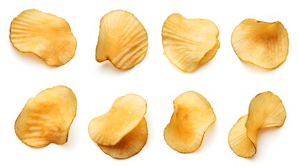 Natural potato chips isolated on transparent or white background  - obrazy, fototapety, plakaty