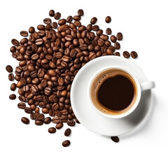coffee beans in a cup on isolate transparency background, PNG