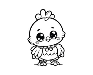 Obraz premium Cute Cartoon Character of Chicken for coloring book without color, outline line art. Printable Design. isolated white background