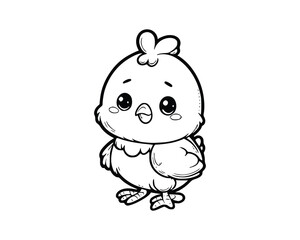Cute Cartoon Character of Chicken for coloring book without color, outline line art.  Printable Design. isolated white background