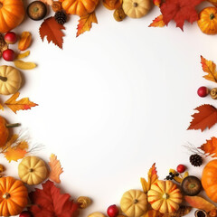 autumn background with pumpkins and leaves on isolate transparency background, PNG