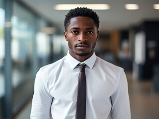Naklejka premium Portrait Attractive African young confident business man in business professional working office.