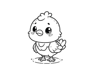 Cute Cartoon Character of Chicken for coloring book without color, outline line art.  Printable Design. isolated white background