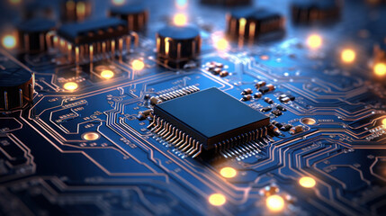 Glowing circuit board highlighting the central processing unit, embodying advanced technology.