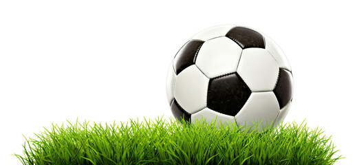 Soccer ball on green grass, cut out