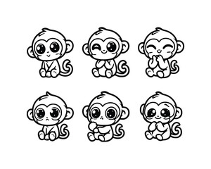 Fototapeta premium Cute Cartoon Character of Monkey for coloring book without color, outline line art. Printable Design. isolated white background