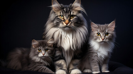 Family portrait of a serbian purebred cat