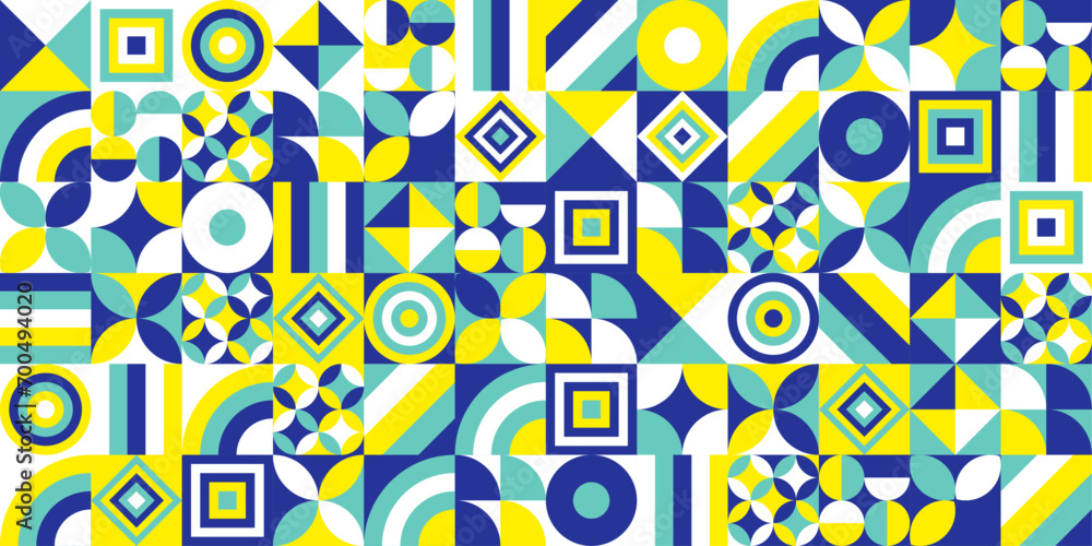 Poster Abstract mosaic of geometric tiles. Tile with different shapes, seamless pattern for print.