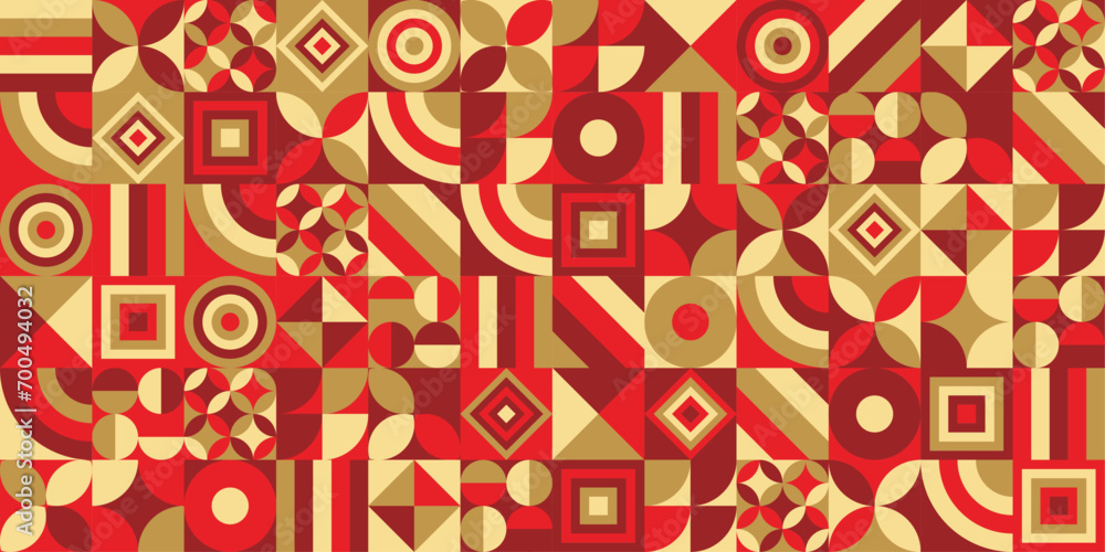 Poster Vector tiled mosaic and abstract pattern on Chinese New Year theme. Geometric pattern in Chinese New Year colors. For seamless print.