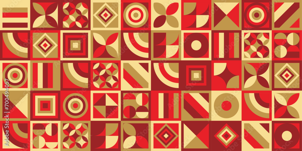 Poster Geometric pattern in Chinese New Year colors. Vector tiled mosaic and abstract pattern on Chinese New Year theme.