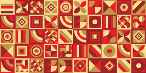 Geometric pattern in Chinese New Year colors. Vector tiled mosaic and abstract pattern on Chinese New Year theme.