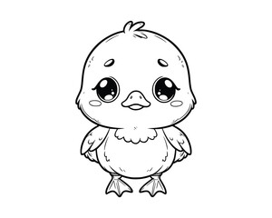 Cute Cartoon Character of duck for coloring book without color, outline line art.  Printable Design. isolated white background