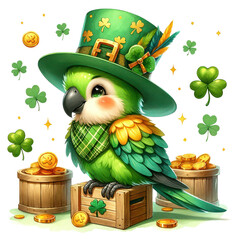 Cute Parrot St Patrick's Day Clipart Illustration
