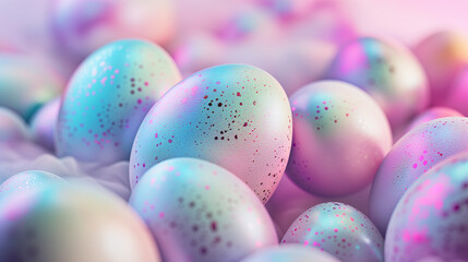 Minimal surrealism top view pattern with easter eggs in pastel holographic colors with gradient