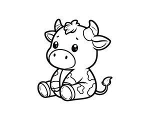 Cute Cartoon Character of cow for coloring book without color, outline line art.  Printable Design. isolated white background