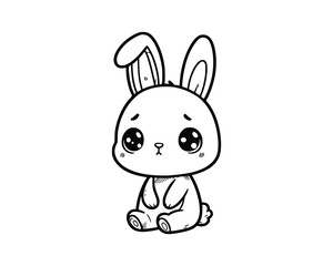 Cute Cartoon Character of rabbit for coloring book without color, outline line art.  Printable Design. isolated white background