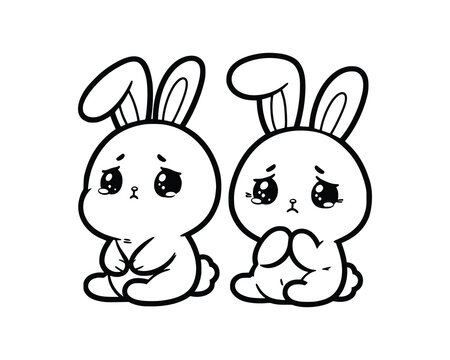 Cute Cartoon Character of rabbit for coloring book without color, outline line art.  Printable Design. isolated white background