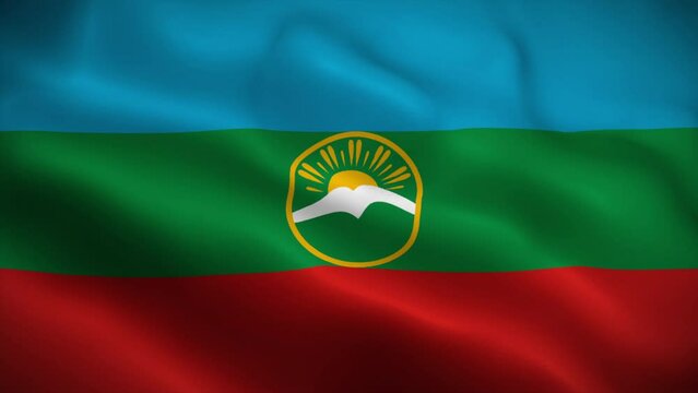 Karachay-Cherkessia flag waving animation, perfect loop, official colors, 4K video