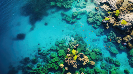 Fototapeta na wymiar Underwater Wonderland: Exploring the Vibrant Coral Reef with a Drone