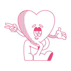 Happy Valentine's Day. Groovy retro mascot happy hearts characters set. Trendy retro 60s 70s style emoji. Y2K aesthetic. Romantic vector Hippie happy hearts in cartoon style isolated on background