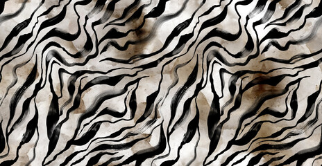 Hand draw zebra pattern in paint brush. Textile print pattern. © akn