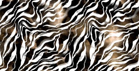 Hand draw zebra pattern in paint brush. Textile print pattern. © akn
