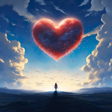 Heart in the sky with clouds. Love. Valentines Day. - Generative AI