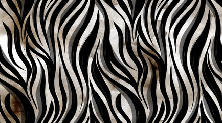 Hand draw zebra pattern in paint brush. Textile print pattern. - obrazy, fototapety, plakaty