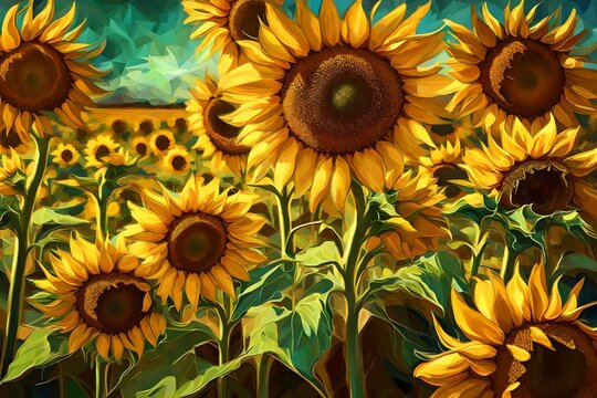 Sunflowers, digital art like impressionism painting