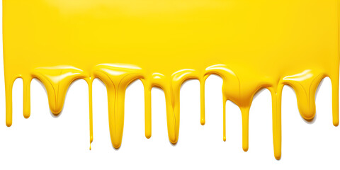 Yellow Paint Drips on Transparent Background, Fluid Art Design, Dynamic Flow of Vibrant Color, Perfect for Abstract and Artistic Backgrounds
